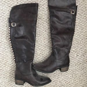 Brown Studded Knee-High Boots